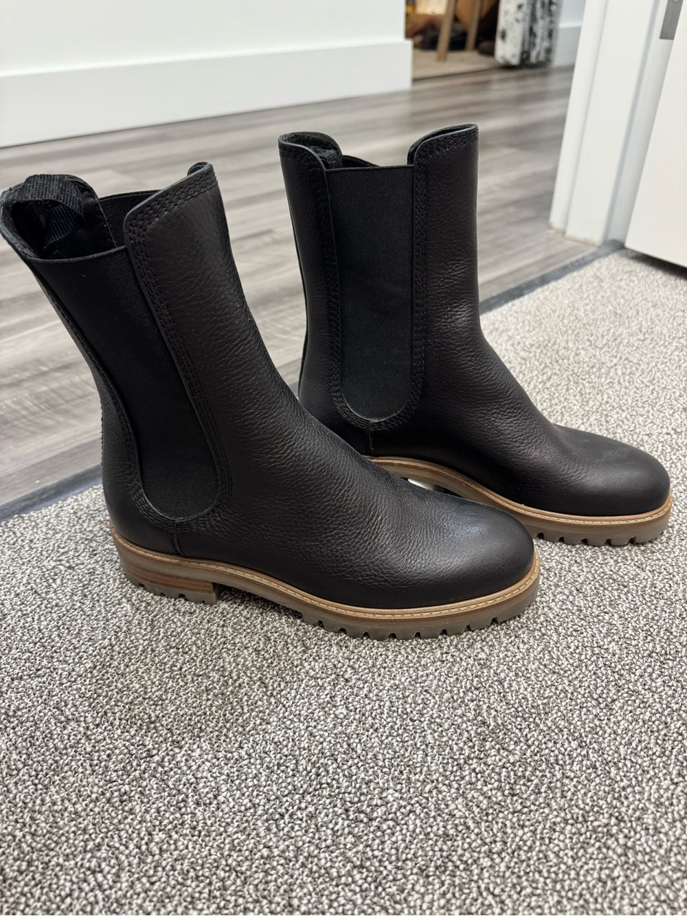 Pedro Garcia Black Leather Chelsea Heeled Boots with Lug Sole
